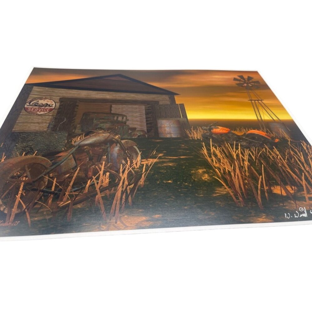 LE GM Harley Davidson motorcycle print artwork signed Wright 6/50 16x12" READ